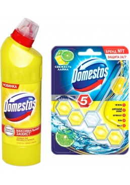 Комплект Domestos Универсальное средство для чистки унитаза, 1 л + Блок для очистки унитаза, 55 г